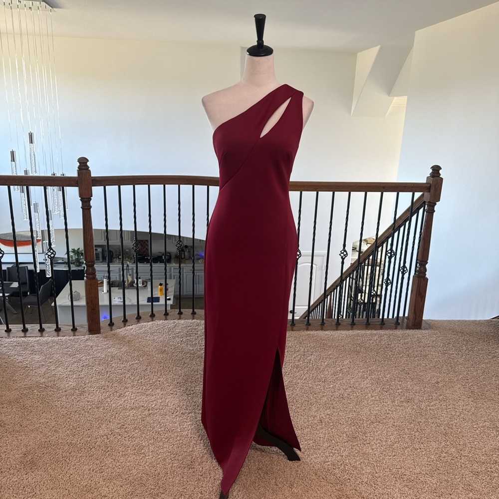 JS Collections One-Shoulder Burgundy Dress